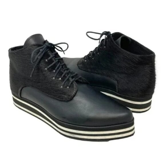 Imelda Black Calf Hair Leather Pointed Toe Platform Sneaker Shoes - Size 7.5 - Picture 1 of 7